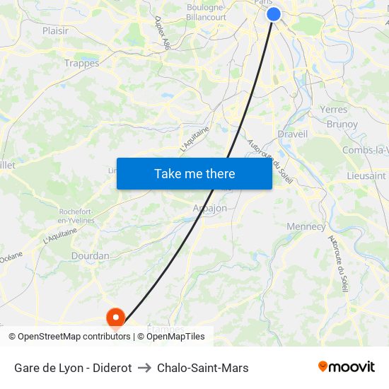 Gare de Lyon - Diderot to Chalo-Saint-Mars map