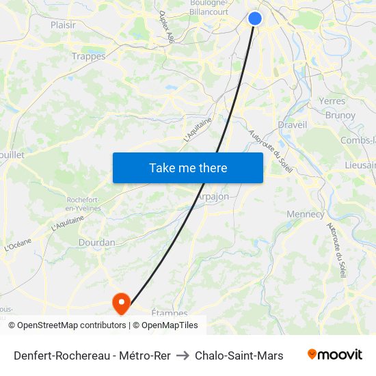 Denfert-Rochereau - Métro-Rer to Chalo-Saint-Mars map