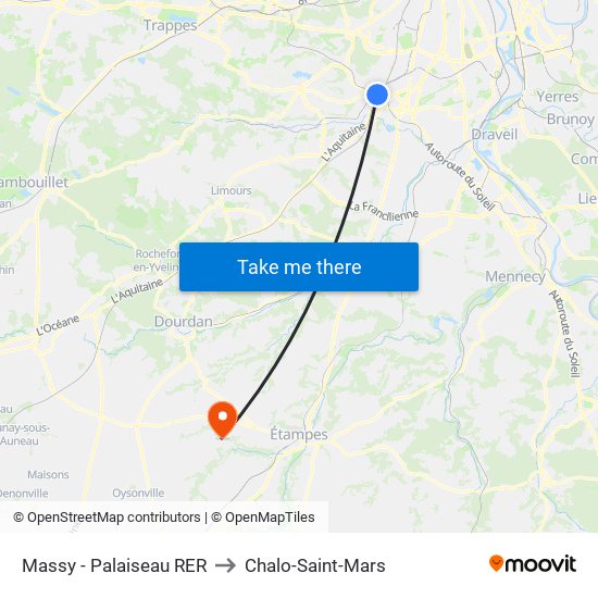 Massy - Palaiseau RER to Chalo-Saint-Mars map