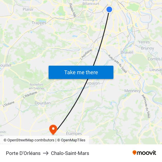 Porte D'Orléans to Chalo-Saint-Mars map
