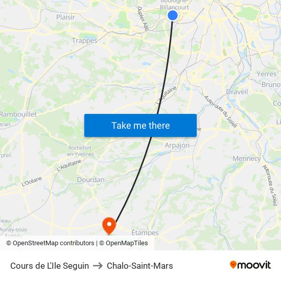 Cours de L'Ile Seguin to Chalo-Saint-Mars map
