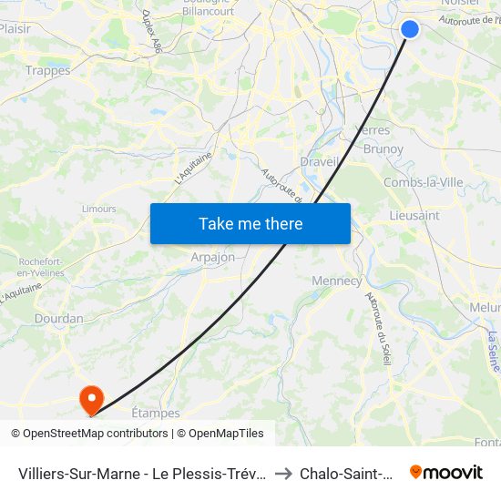 Villiers-Sur-Marne - Le Plessis-Trévise RER to Chalo-Saint-Mars map