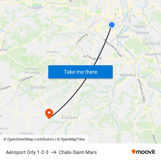 Aéroport Orly 1-2-3 to Chalo-Saint-Mars map
