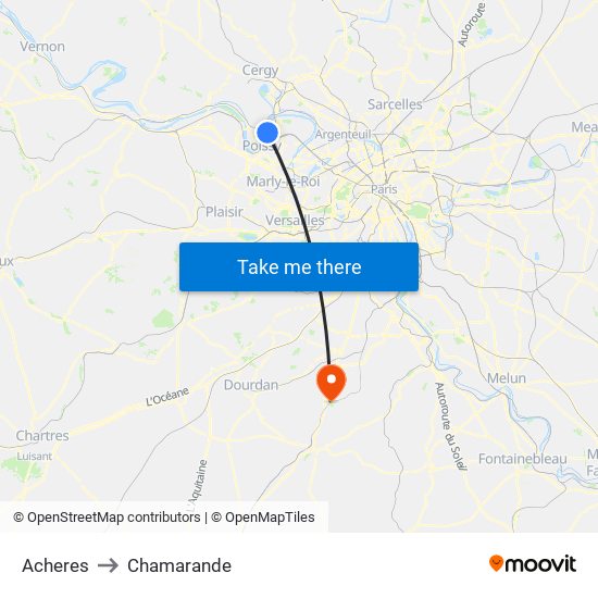 Acheres to Chamarande map