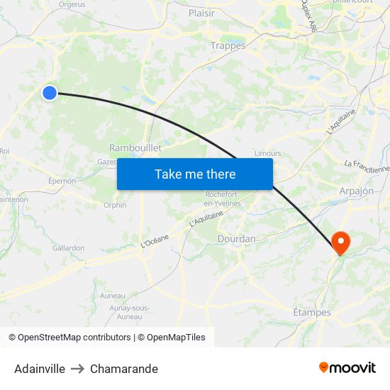 Adainville to Chamarande map