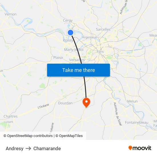 Andresy to Chamarande map