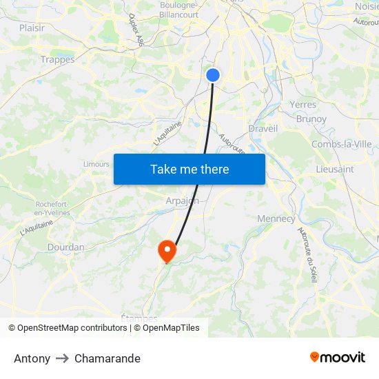 Antony to Chamarande map