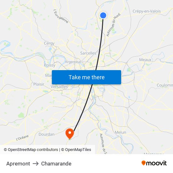 Apremont to Chamarande map