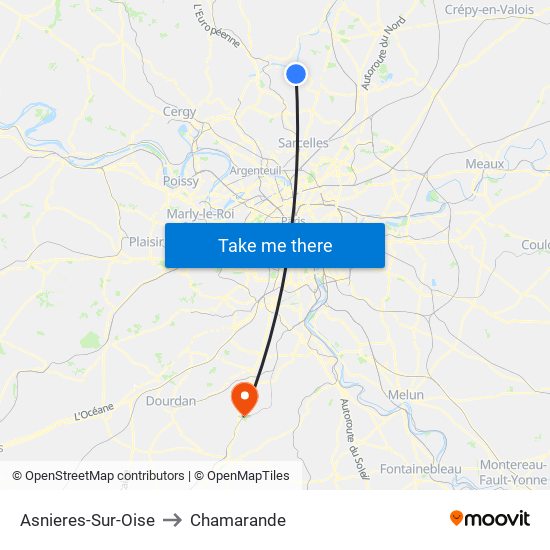 Asnieres-Sur-Oise to Chamarande map