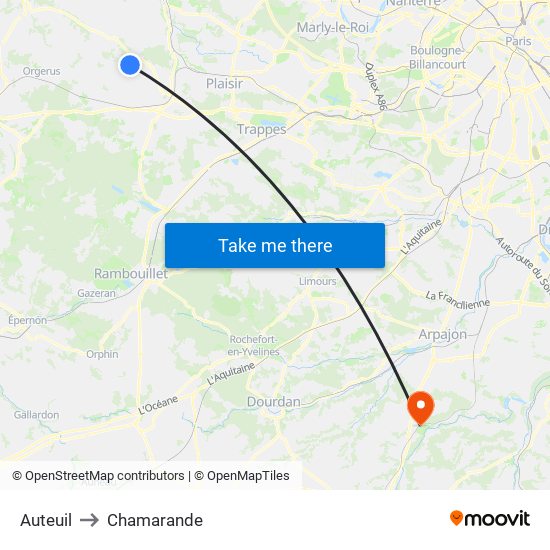 Auteuil to Chamarande map