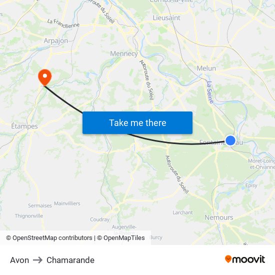 Avon to Chamarande map