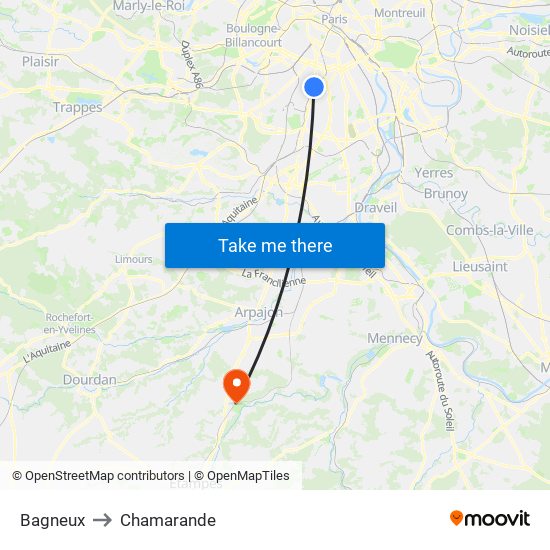 Bagneux to Chamarande map