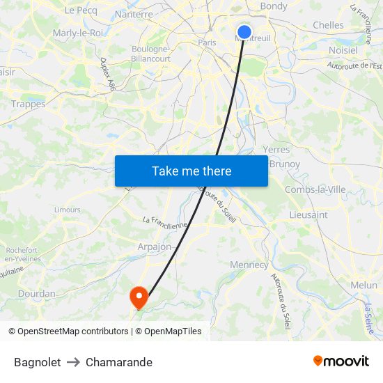 Bagnolet to Chamarande map