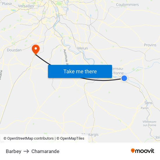 Barbey to Chamarande map