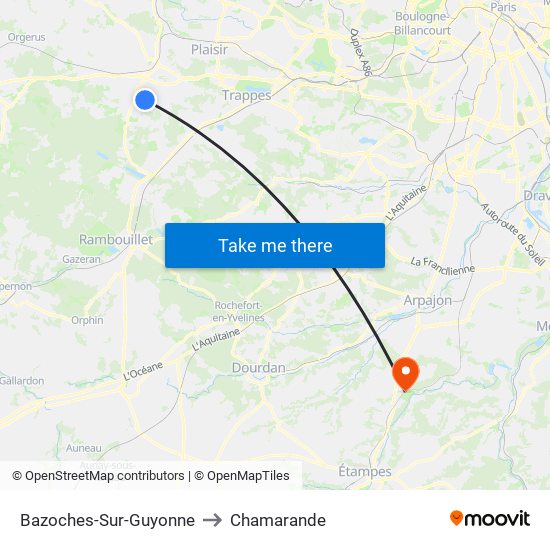 Bazoches-Sur-Guyonne to Chamarande map