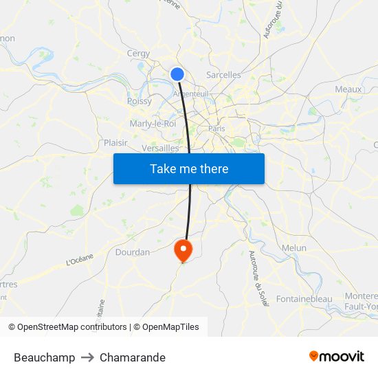 Beauchamp to Chamarande map