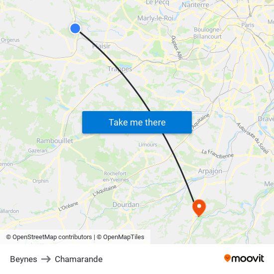 Beynes to Chamarande map