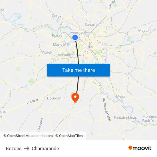 Bezons to Chamarande map