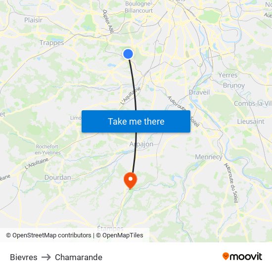 Bievres to Chamarande map