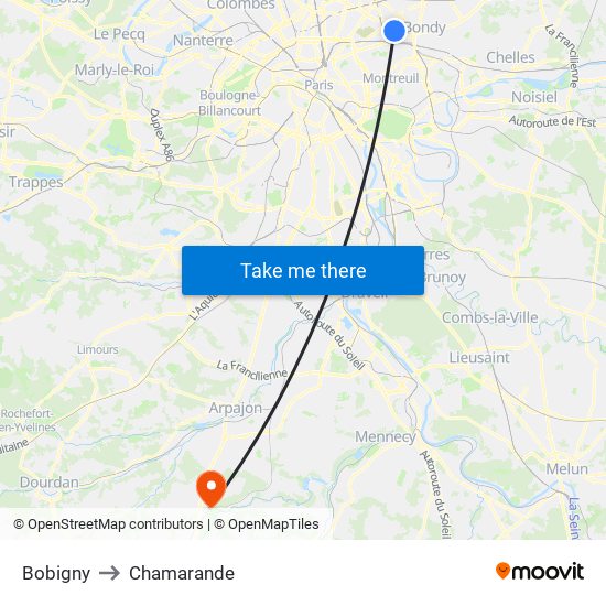 Bobigny to Chamarande map
