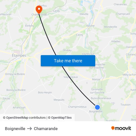 Boigneville to Chamarande map