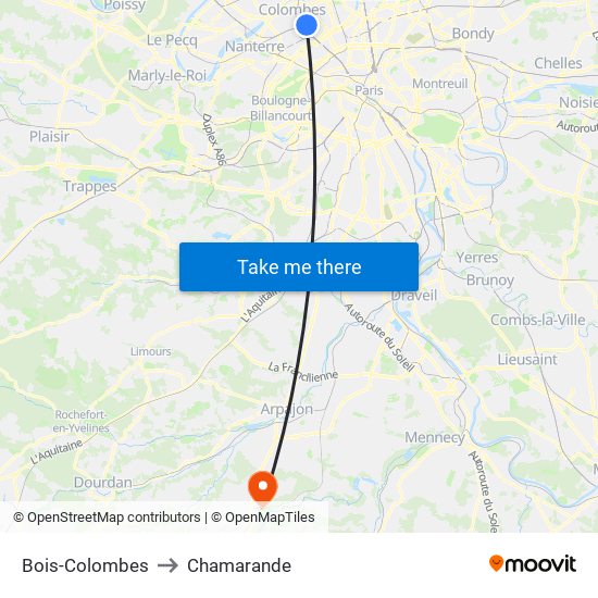 Bois-Colombes to Chamarande map