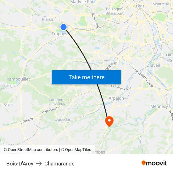 Bois-D'Arcy to Chamarande map