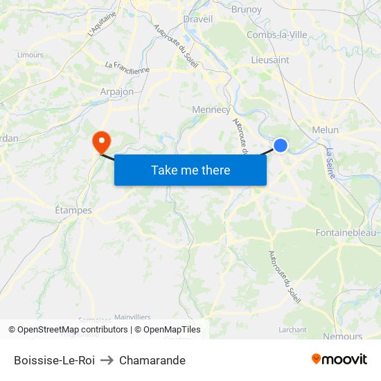 Boissise-Le-Roi to Chamarande map