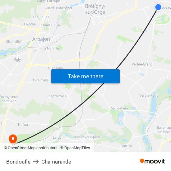 Bondoufle to Chamarande map