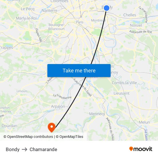 Bondy to Chamarande map