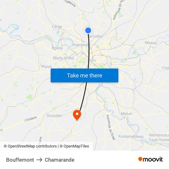 Bouffemont to Chamarande map