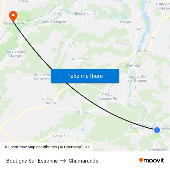 Boutigny-Sur-Essonne to Chamarande map