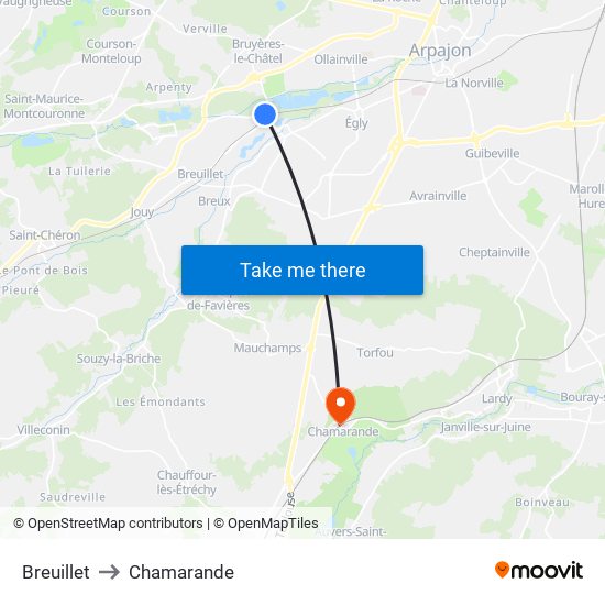 Breuillet to Chamarande map