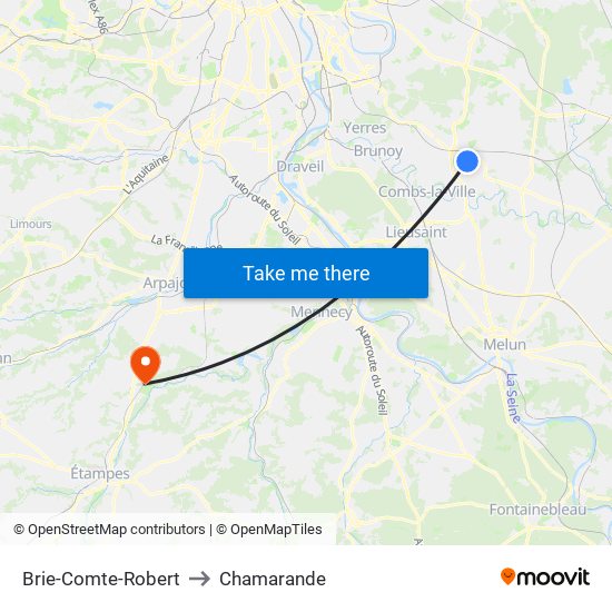 Brie-Comte-Robert to Chamarande map