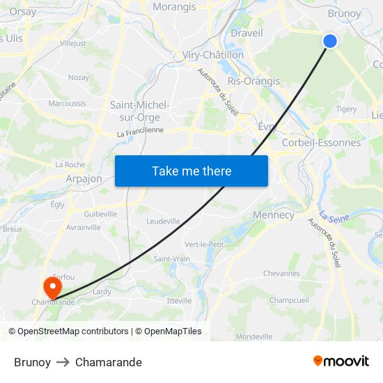 Brunoy to Chamarande map