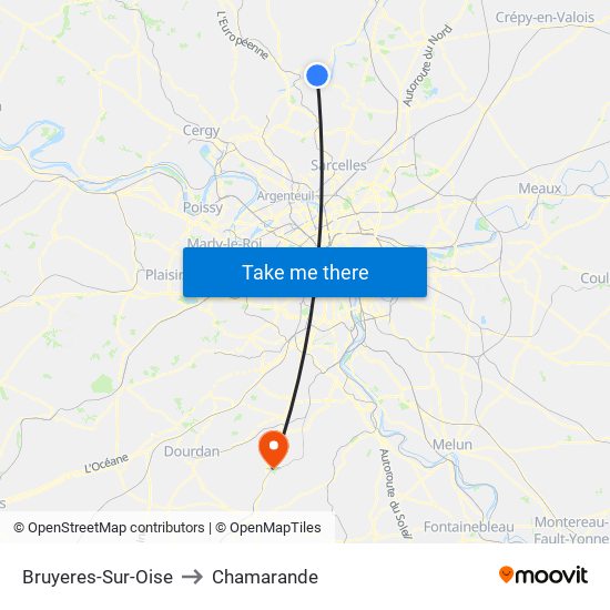 Bruyeres-Sur-Oise to Chamarande map