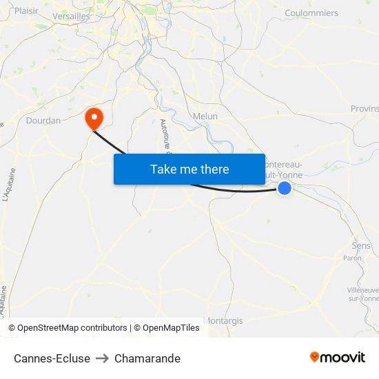 Cannes-Ecluse to Chamarande map