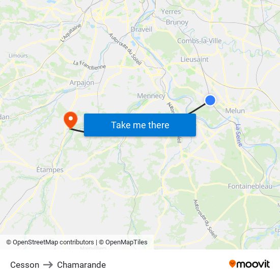 Cesson to Chamarande map