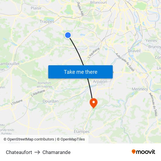 Chateaufort to Chamarande map