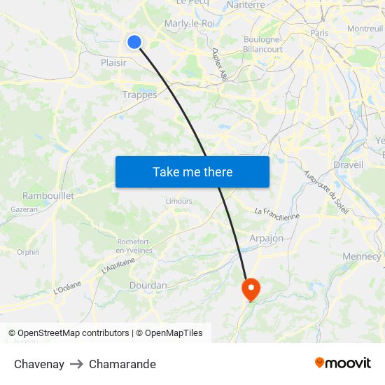 Chavenay to Chamarande map