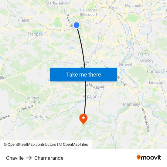 Chaville to Chamarande map