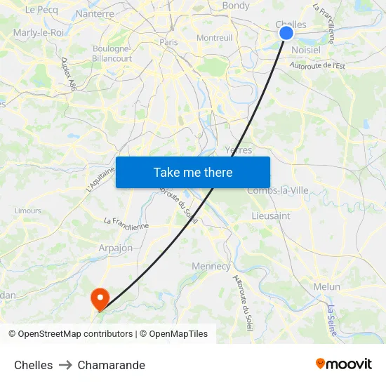 Chelles to Chamarande map