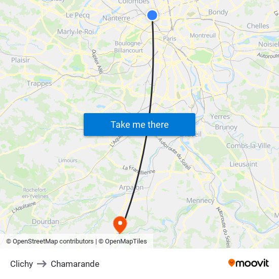 Clichy to Chamarande map