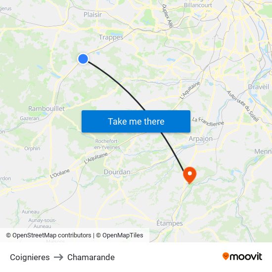Coignieres to Chamarande map