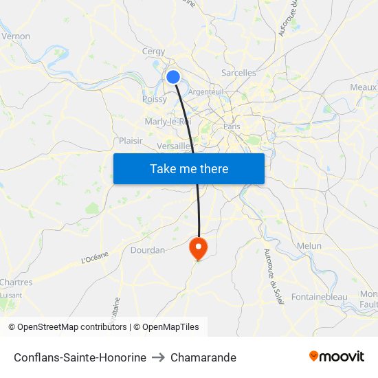 Conflans-Sainte-Honorine to Chamarande map