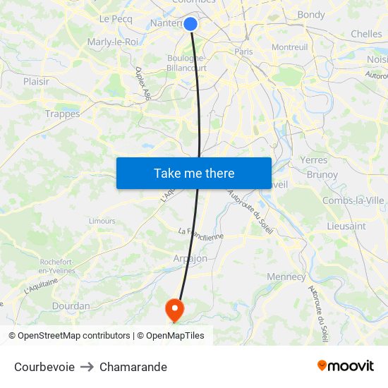 Courbevoie to Chamarande map