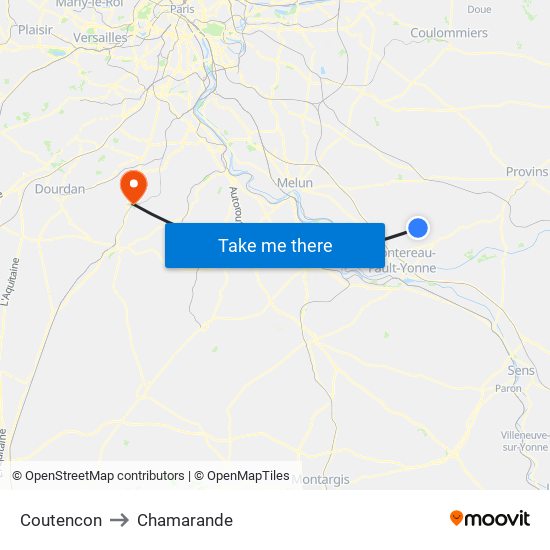 Coutencon to Chamarande map