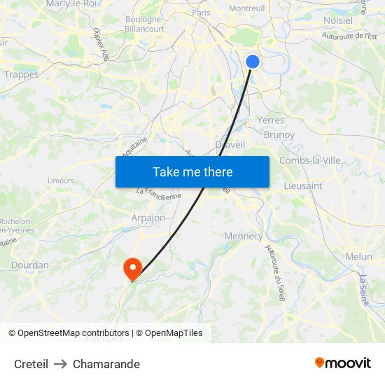 Creteil to Chamarande map