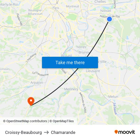 Croissy-Beaubourg to Chamarande map