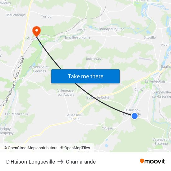 D'Huison-Longueville to Chamarande map